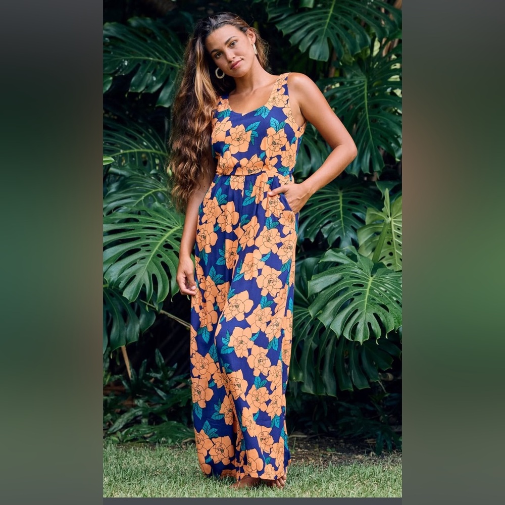 Fighting Eel Orange and Blue Floral Jumpsuit
